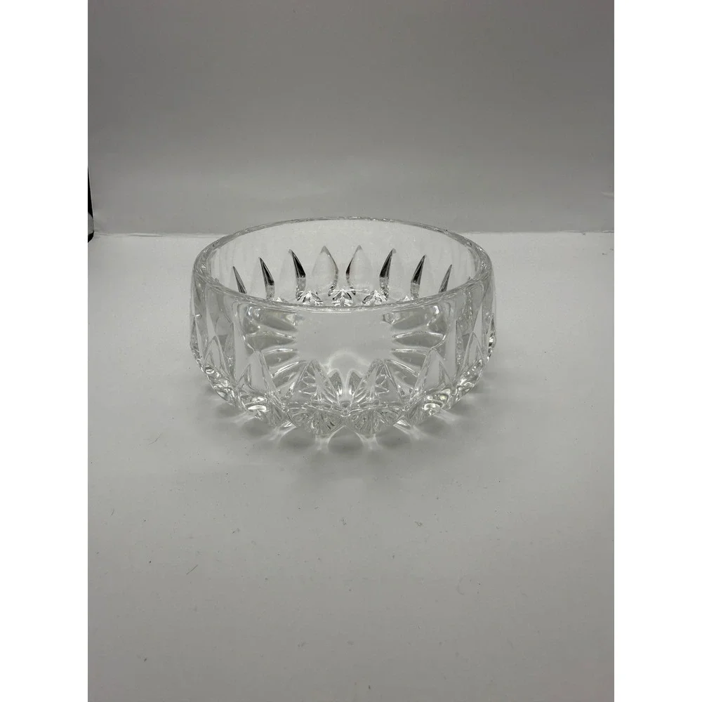Vintage Round Cut Glass Bowl Diamond Wedge Pattern Clear Crystal Style Decor